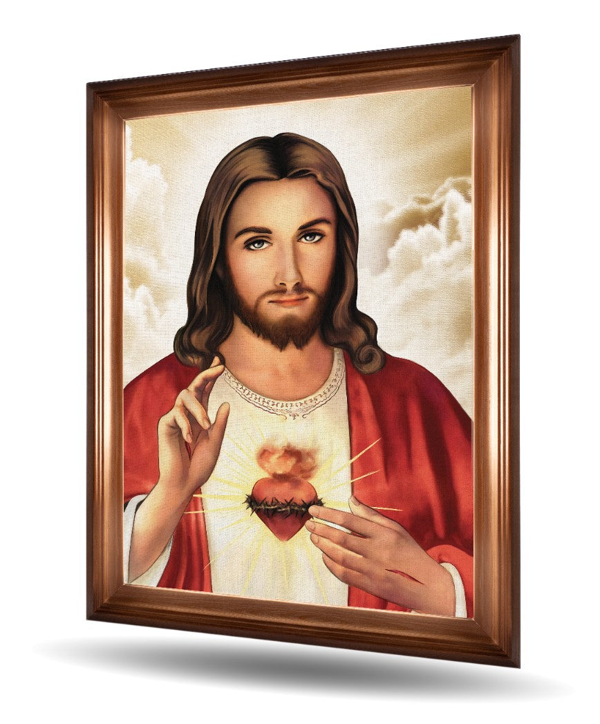 Serce Jezusa 40x30 cm Rama Brązowa