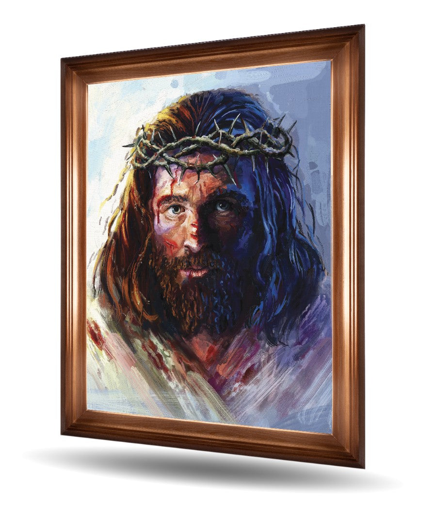 Chrystus w koronie cierniowej 70x50 cm Rama Brązowa