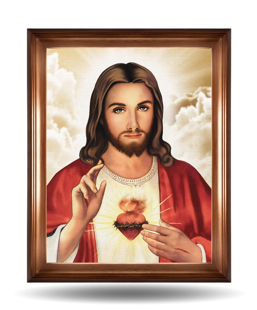 Serce Jezusa 50x40 cm Rama Brązowa