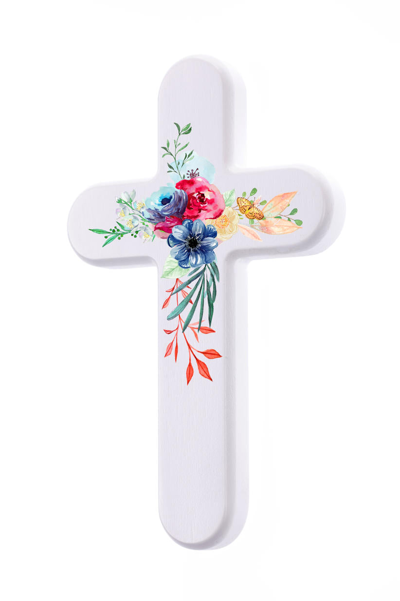 Krzyż biały Pierwsza Komunia Chrzest prezent dla dziecka Krzyż Na Ścianę 22cm - krzyż biały z nadrukiem