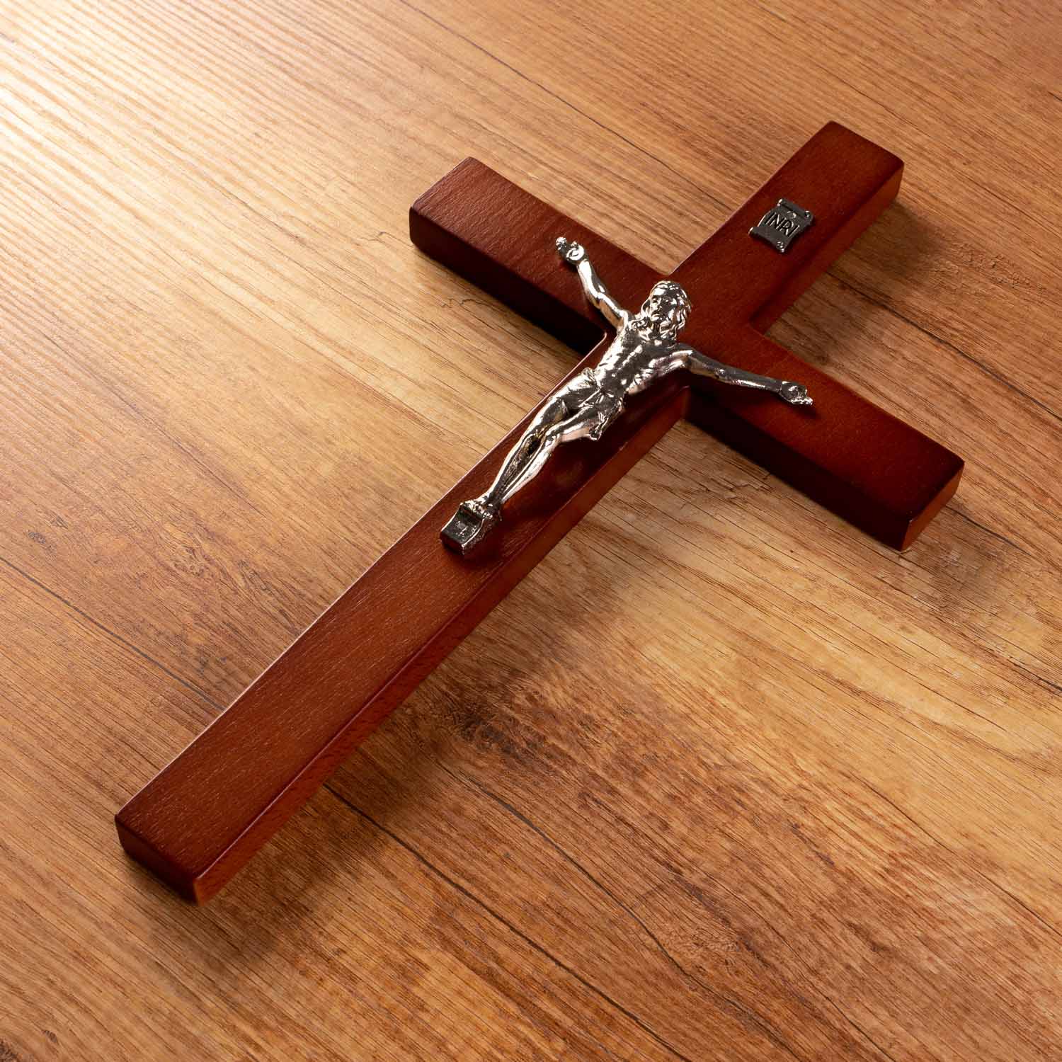 BrązowyKrzyż klasyczny drewniany Krzyż wiszący do zawieszenia na ścianę 42cm brąz - prosty / klasyczny