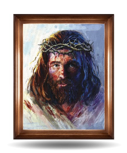 Chrystus w koronie cierniowej 50x40 cm Rama Brązowa