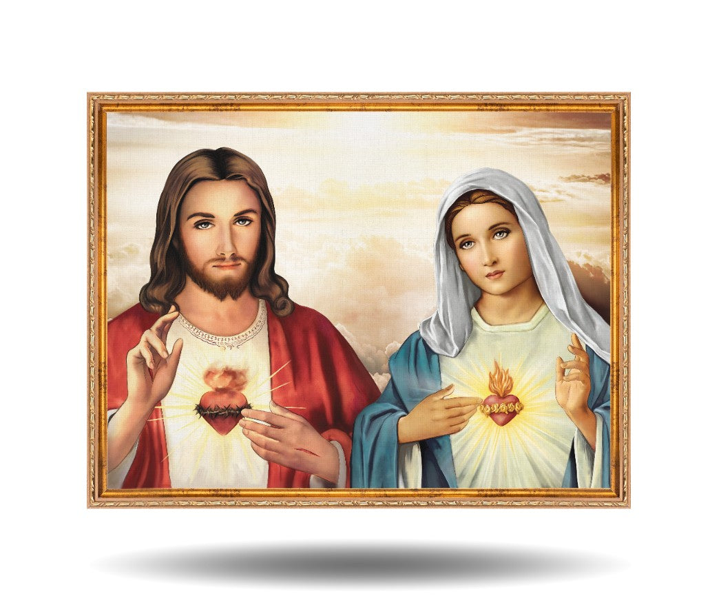 Serce Jezusa i Serce Maryi 25x20 cm Rama Złota