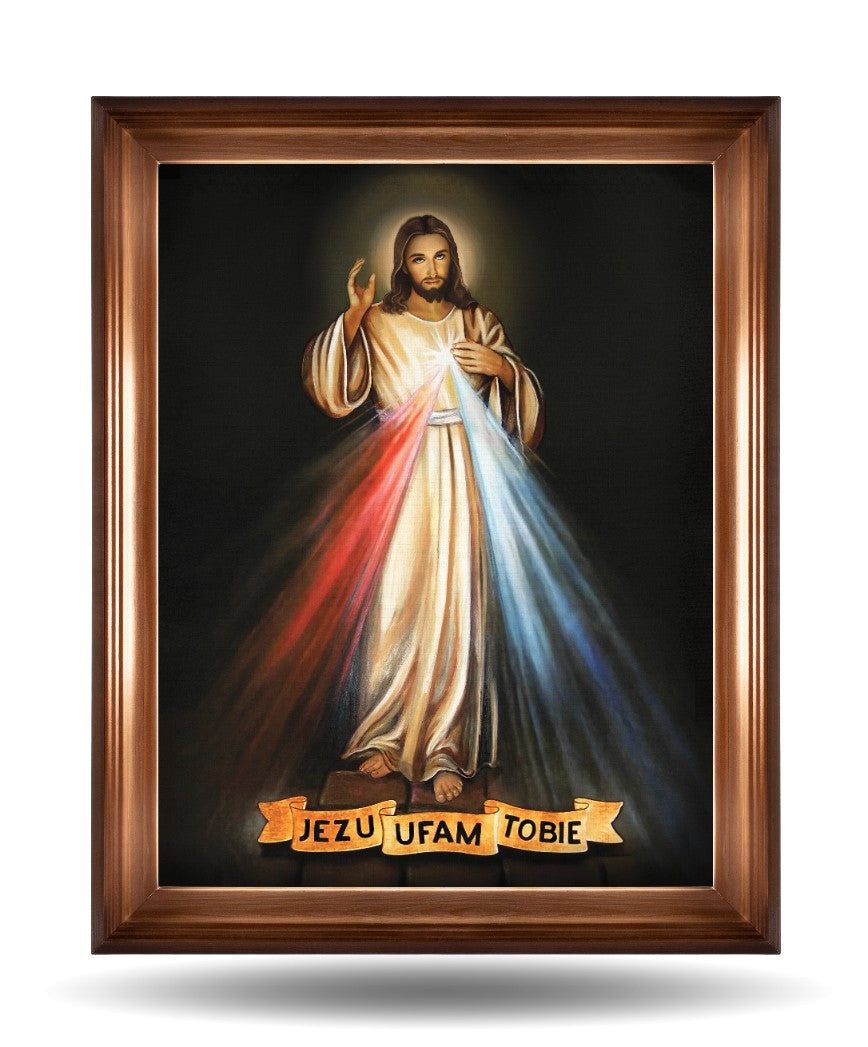 Jezu ufam Tobie 25x20 cm Rama Brązowa