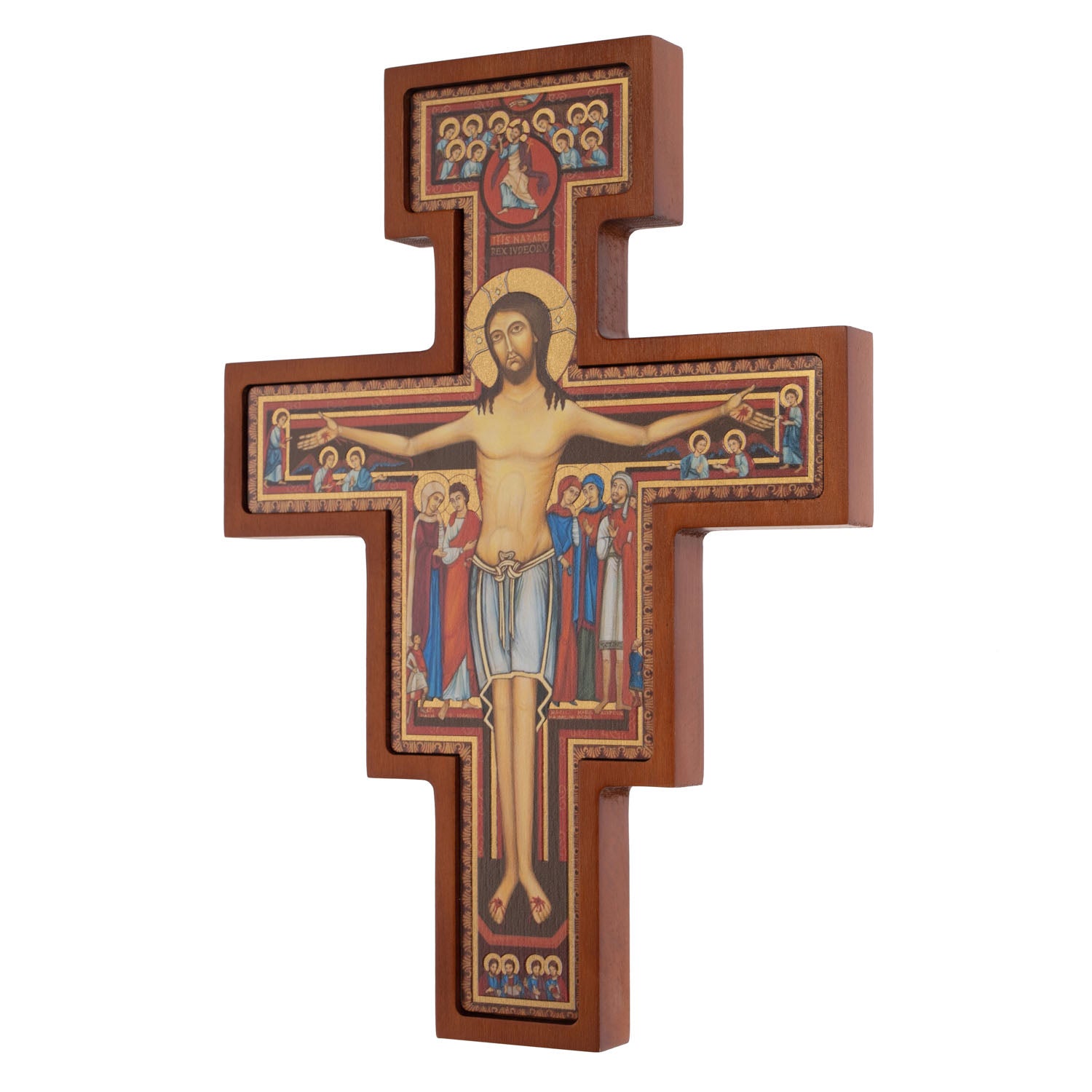 Krzyż drewniany wiszący Złocony na ścianę św. Franciszek San Damiano 22cm - Krzyż św. Franciszka