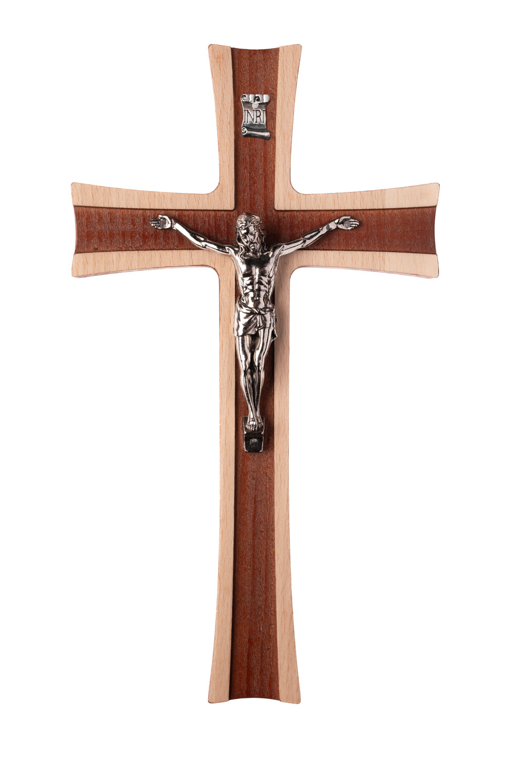Krzyż drewniany Premium Na ścianę Wiszący metalowa Pasyjka 30cm - taliowany / dwukolorowy