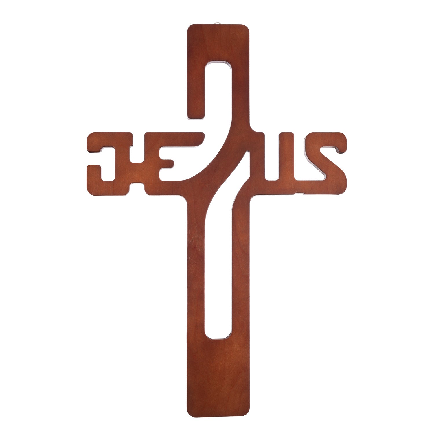 Krzyż drewniany Na ścianę do zawieszenia wiszący Grube Drewno JEZUS 22cm brąz - napis Jezus