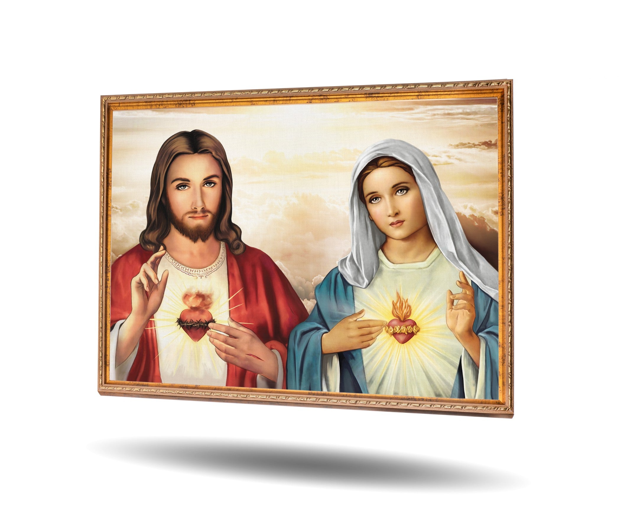 Serce Jezusa i Serce Maryi 40x30 cm Rama Złota