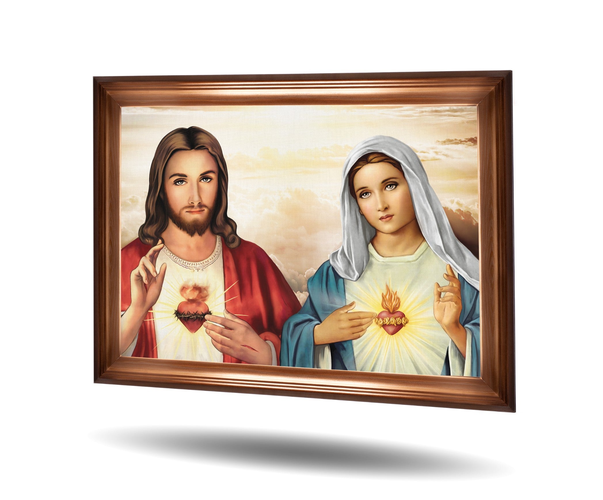 Serce Jezusa i Serce Maryi 25x20 cm Rama Brązowa