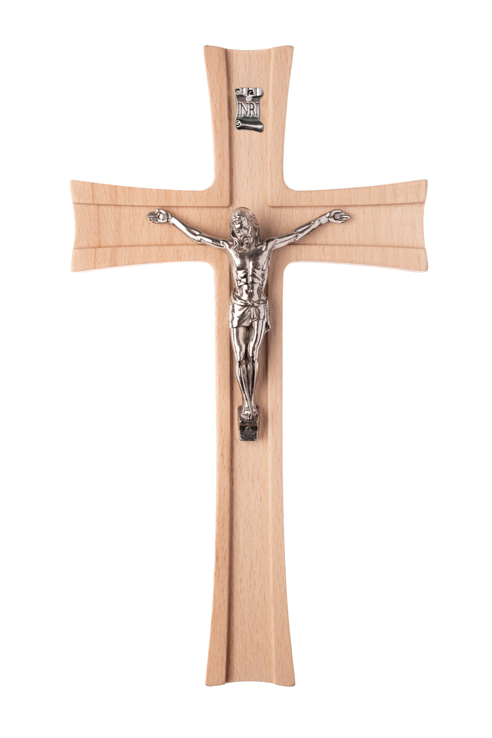 Krzyż drewniany Premium Na ścianę Wiszący metalowa Pasyjka 22cm - taliowany / dwukolorowy