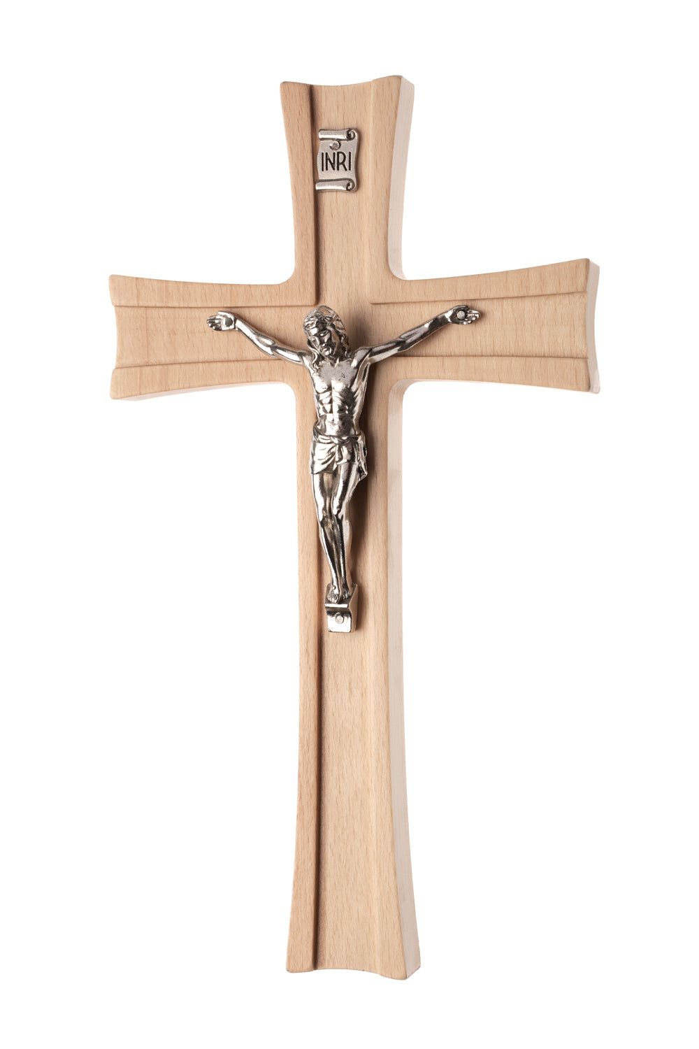 Krzyż drewniany Premium Na ścianę Wiszący metalowa Pasyjka 30cm - taliowany / dwukolorowy