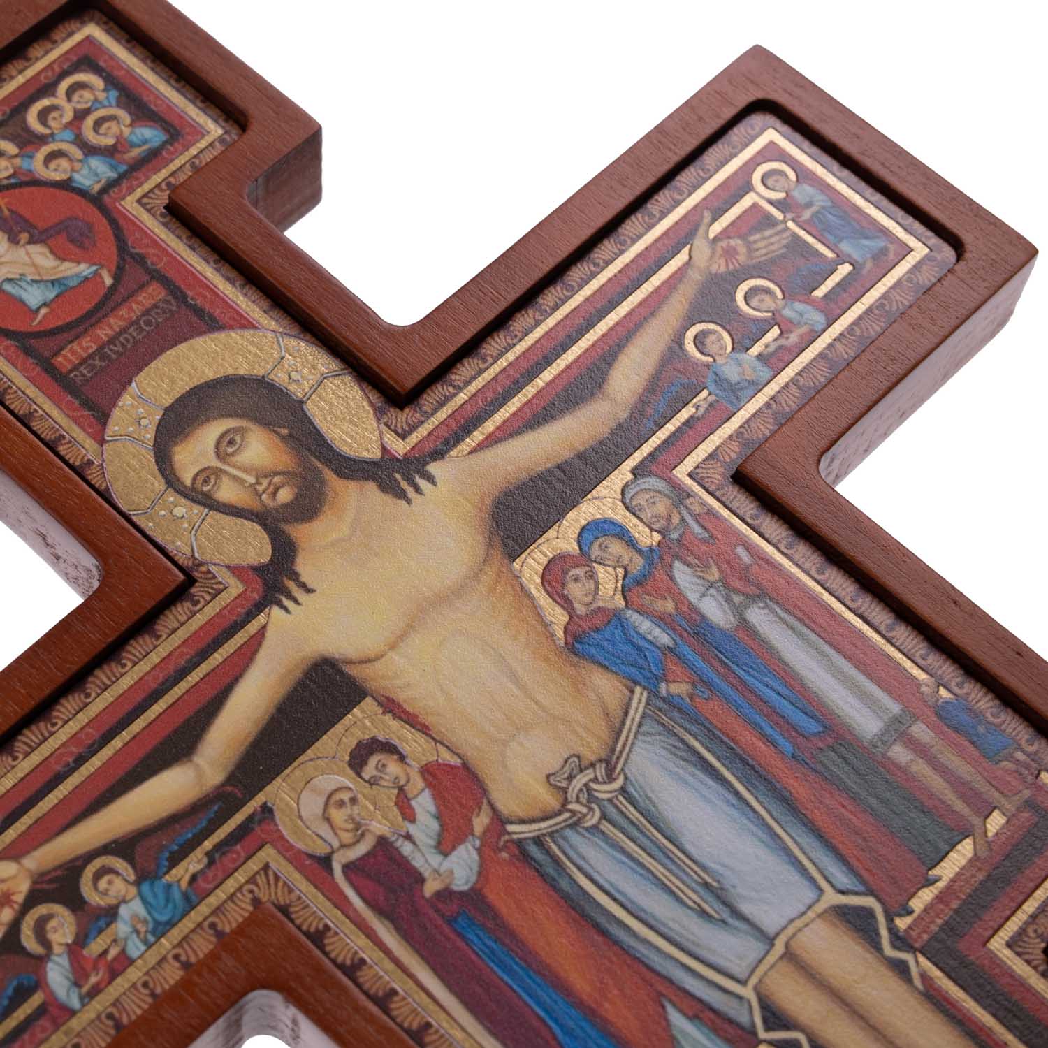 Krzyż drewniany wiszący Złocony na ścianę św. Franciszek San Damiano 22cm - Krzyż św. Franciszka