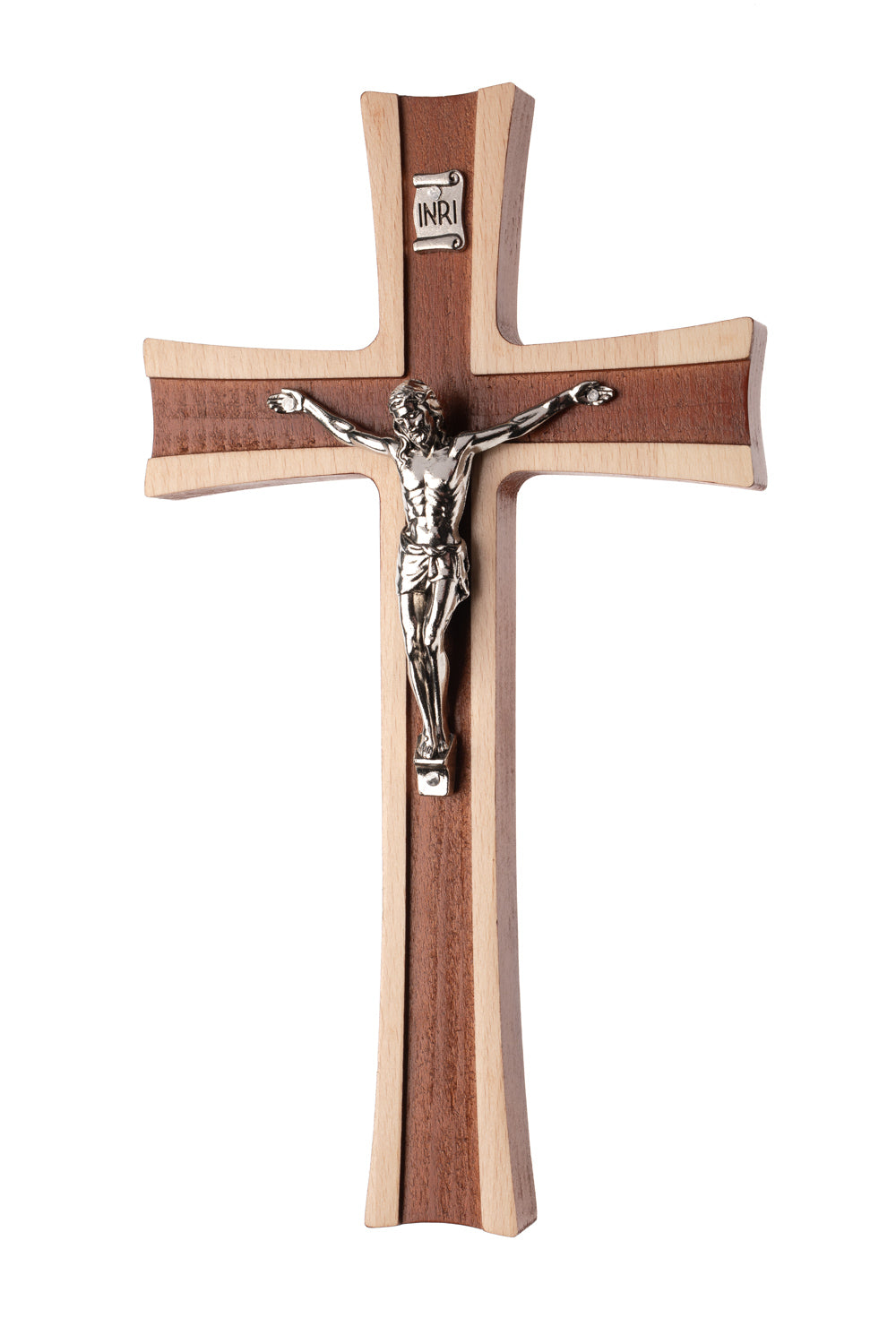 Krzyż drewniany Premium Na ścianę Wiszący metalowa Pasyjka 30cm - taliowany / dwukolorowy