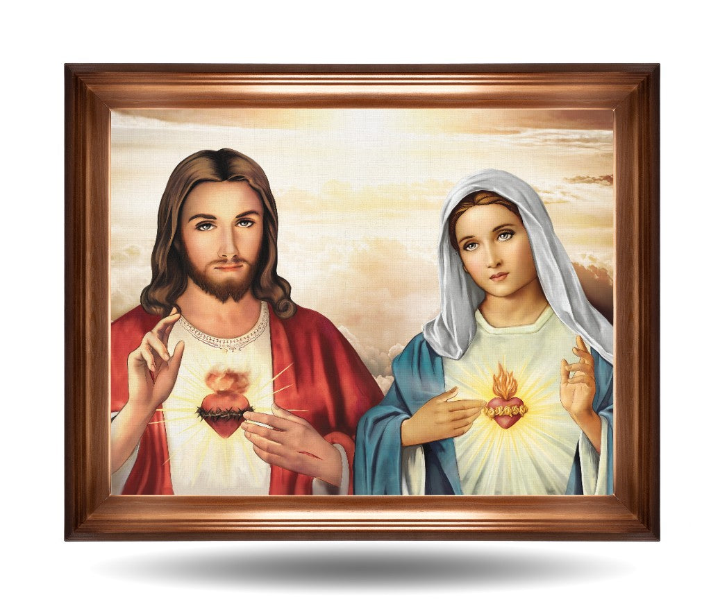 Serce Jezusa i Serce Maryi 70x50 cm Rama Brązowa